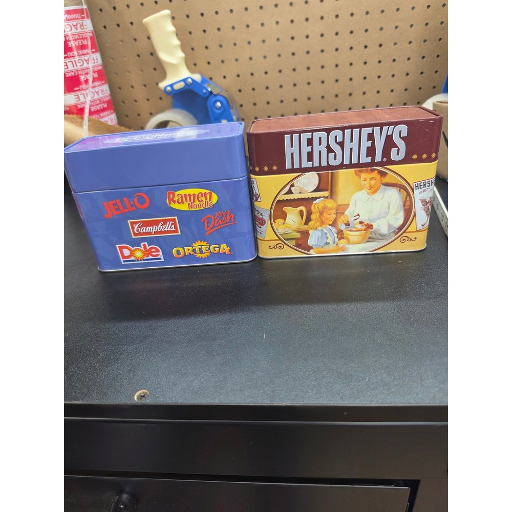 Vintage Favorite Brand Name Recipes Tin & Hershey's Cocoa Recipe Box Set